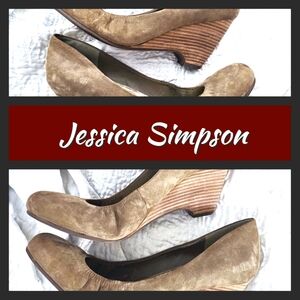Jessica Simpson - Taupe Faux Suede Wedges